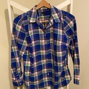 Talbots L Workwear Cotton Blue Plaid Button Front Shirt
